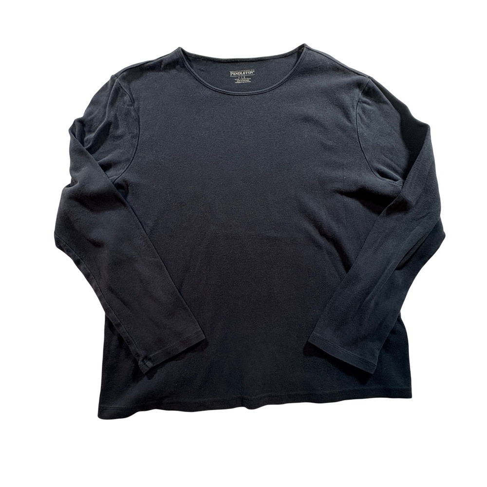 Pendleton Long Sleeve T-Shirt Womens Large Petite Navy Blue 100% Cotton Top